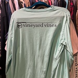 Vineyard Vines Men's Long-Sleeve Tee in Mint with Navy Logo